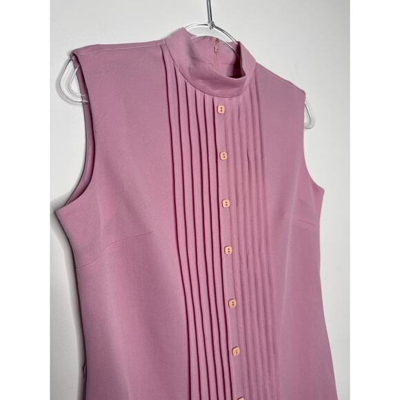 1960s Bleeker Street Pink Pintuck Mod Shift Dress high neck sleeveless medium - Picture 6 of 10